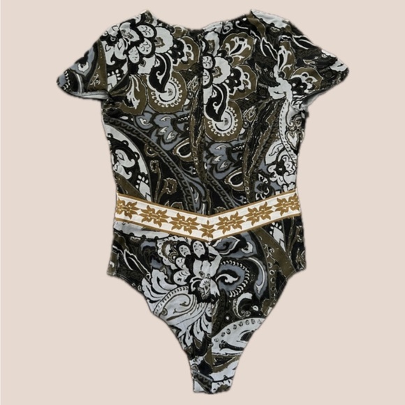 Like New! ✵☽Free People☾✵ Vintage V-Neck Black Gray VNTG Army Bodysuit | Small - Picture 7 of 13